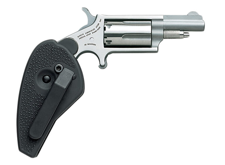 North American Arms 22MHG Mini-Revolver  22 WMR 5 rd 1.63" Barrel, Overall Stainless Steel Finish, Black Synthetic Holster Grip