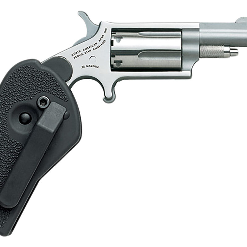 North American Arms 22MHG Mini-Revolver  22 WMR 5 rd 1.63" Barrel, Overall Stainless Steel Finish, Black Synthetic Holster Grip