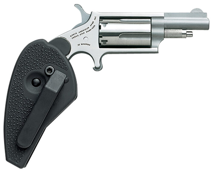 North American Arms 22MCHG Mini-Revolver  22 LR or 22 WMR 5 rd 1.63" Barrel, Overall Stainless Steel Finish, Black Synthetic Holster Grip Includes Cylinder