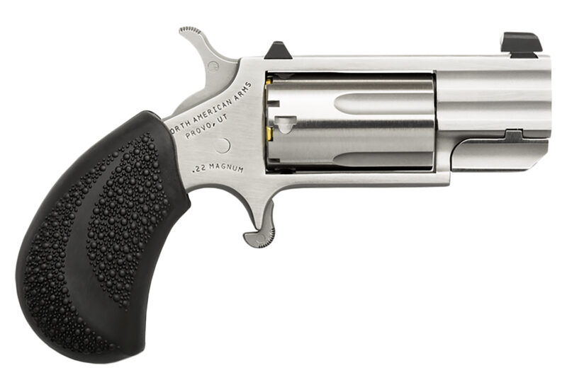 North American Arms PUGD Pug  22 WMR 5 rd 1" Barrel, Overall Stainless Steel Finish, Black Pebbled Texture Rubber Grip, XS White Dot Sight