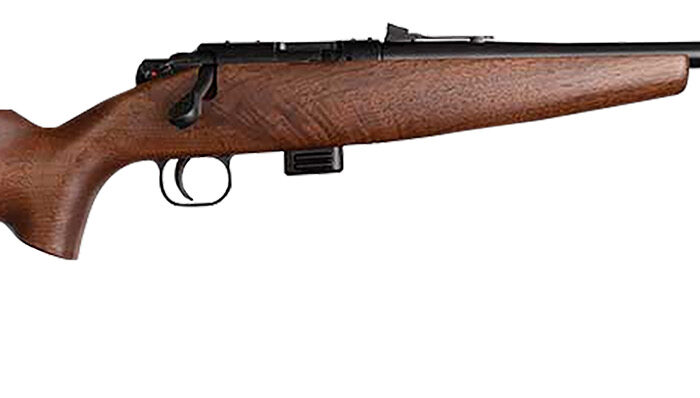 Crickett KSA20411 Model 722 Sporter Compact Youth 22 LR 7+1 16.25" Blued Barrel & Receiver, Fixed Front/Adjustable Rear Sights, Walnut Stock w/13.5" LOP, Rebounding Firing Pin Safety