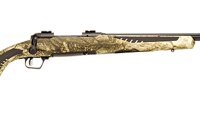 Savage Arms 57000 110 Predator Full Size 22-250 Rem 4+1 24" Matte Black Fluted, Threaded Barrel, Matte Black Carbon Steel Receiver, Fixed AccuStock w/AccuFit Mossy Oak Terra Synthetic Stock