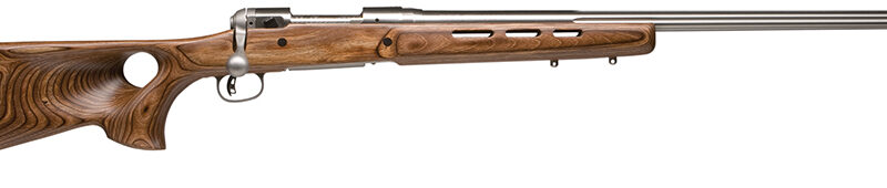 Savage Arms 18516 12 BTCSS Full Size 223 Rem 4+1 26" Matte Stainless Heavy Fluted Barrel, Matte Stainless Steel Receiver Drilled & Tapped, Satin Brown Thumbhole Laminate Stock, Right Hand