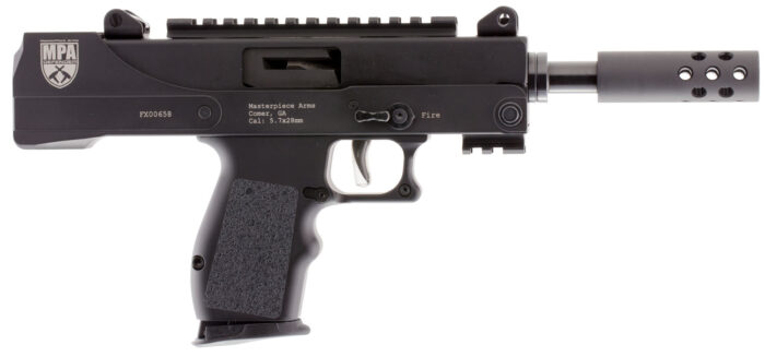 MasterPiece Arms 57DMG Defender  5.7x28mm 20+1 5" Threaded Barrel w/Muzzle Brake, Machined Aluminum Lower Receiver w/Picatinny Accessory Rail, Compatible w/FN 57 20rd & 30rd Magazines, Aluminum Grips