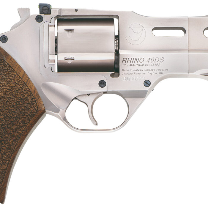 Chiappa Firearms CF340245 Rhino 40SAR *CA Compliant Medium Frame 357 Mag 6 Shot, 4" Nickel-Plated Steel Barrel & Cylinder, Nickel-Plated Aluminum Frame w/Picatinny Rail, Walnut Grip, Concealed Hammer