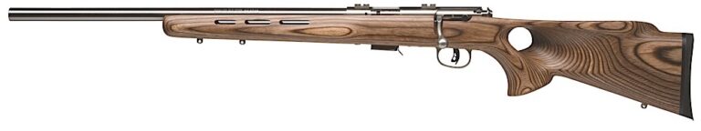 Savage Arms 96210 93R17 BTVLSS Full Size 17 HMR 5+1 21" Satin Heavy Button Rifled Barrel, Satin Drilled & Tapped Stainless Steel Receiver, Natural Brown Thumbhole Laminate Stock, Left Hand