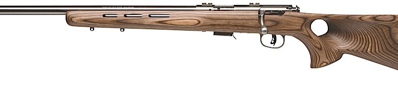 Savage Arms 96210 93R17 BTVLSS Full Size 17 HMR 5+1 21" Satin Heavy Button Rifled Barrel, Satin Drilled & Tapped Stainless Steel Receiver, Natural Brown Thumbhole Laminate Stock, Left Hand