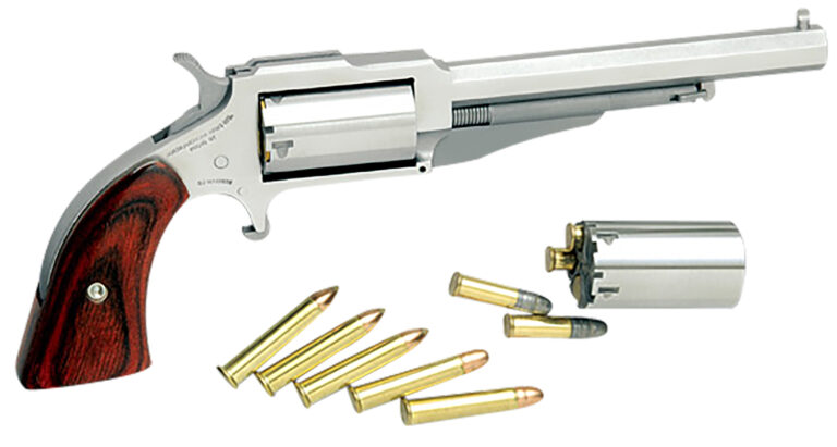 North American Arms 18604C 1860 The Earl *CA Compliant 22 LR or 22 WMR 5rd 4" Barrel, Overall Stainless Steel Finish & Rosewood Boot Grip Includes Cylinder