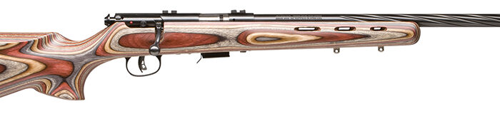 Savage Arms 96770 93R17 BRJ Full Size 17 HMR 5+1 21" Matte Black Spiral Fluted Barrel, Matte Black Drilled & Tapped Carbon Steel Receiver, Royal Jacaranda Monte Carlo Laminate Stock, Right Hand