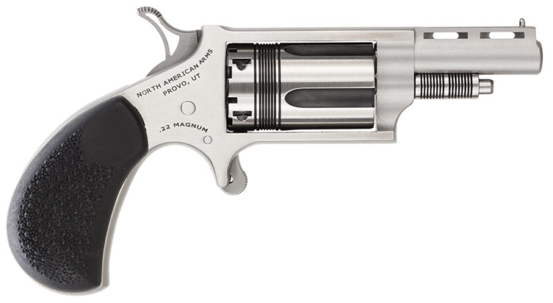 North American Arms 22MTW Wasp  22 WMR 5 Shot 1.63" Vent Rib Barrel, Overall Stainless Steel Finish, Black Pebbled Texture Rubber Grip