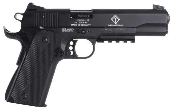 GSG GSG1911ADOP M1911 ADOP 22 LR 10+1 5" Black Steel/Threaded Barrel & Serrated Slide, Zinc Alloy w/Accessory Rail & Beavertail Frame Black Double Diamond Polymer Grip