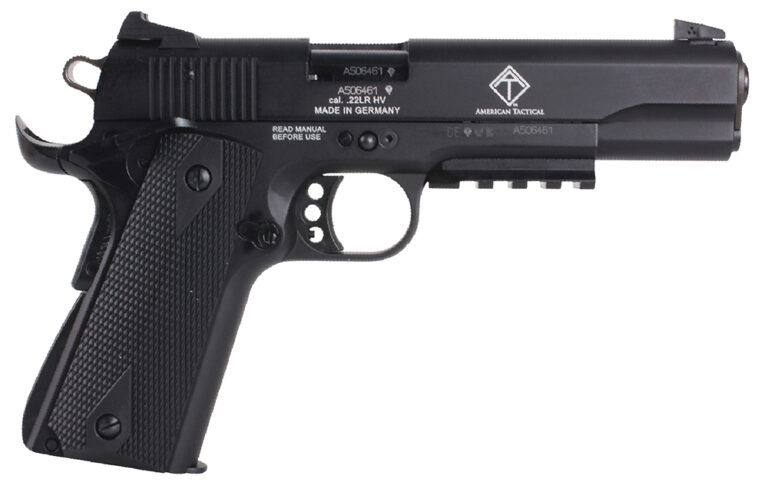 GSG GSG1911ADOP M1911 ADOP 22 LR 10+1 5" Black Steel/Threaded Barrel & Serrated Slide, Zinc Alloy w/Accessory Rail & Beavertail Frame Black Double Diamond Polymer Grip