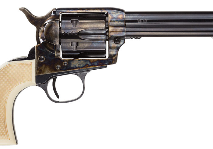 Taylors & Company 555127 Marshal  45 Colt (LC) Caliber with 5.50" Blued Finish Barrel, 6rd Capacity Blued Finish Cylinder, Color Case Hardened Finish Steel Frame & Checkered White Grip