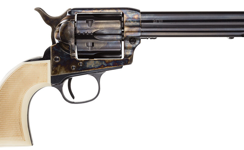 Taylors & Company 555127 Marshal  45 Colt (LC) Caliber with 5.50" Blued Finish Barrel, 6rd Capacity Blued Finish Cylinder, Color Case Hardened Finish Steel Frame & Checkered White Grip