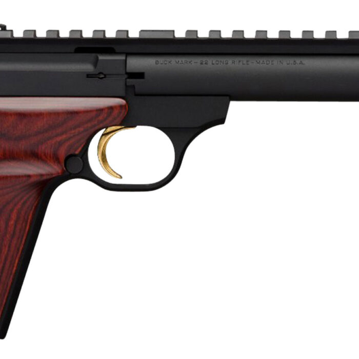 Browning 051527490 Buck Mark Field Target SR 22 LR 10+1 5.50" Black Threaded Bull Barrel, Matte Black Aluminum Frame, Picatinny Rail Receiver, Laminate Cocobolo Target Grip, Right Hand