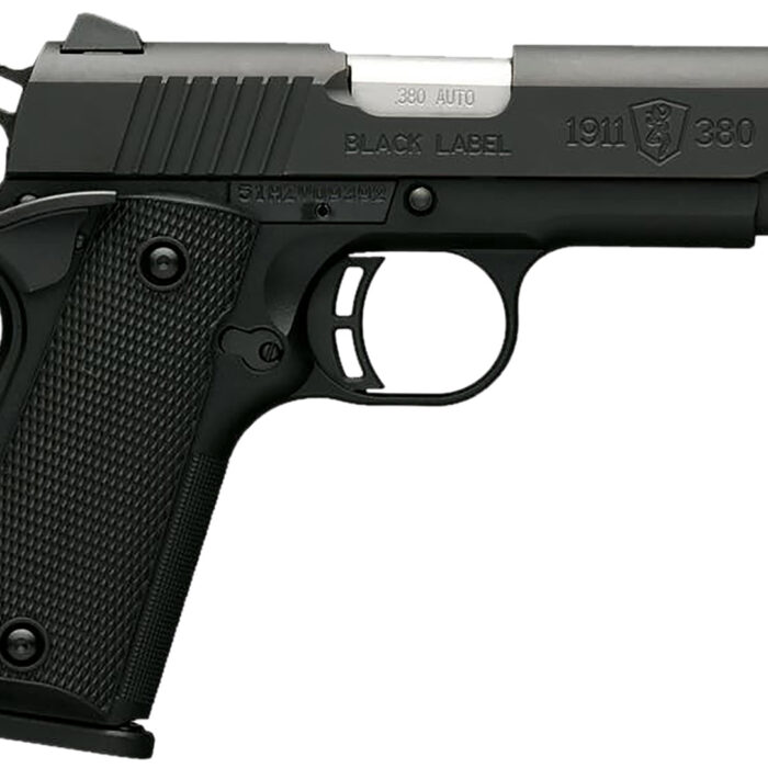 Browning 051905492 1911-380 Black Label Compact 380 ACP 8+1 3.63" Target Crown Barrel, Matte Black Serrated  Stainless Steel Slide & Polymer Frame w/Beavertail, Black Polymer Grips