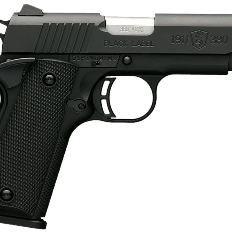 Browning 051905492 1911-380 Black Label Compact 380 ACP 8+1 3.63" Target Crown Barrel, Matte Black Serrated  Stainless Steel Slide & Polymer Frame w/Beavertail, Black Polymer Grips