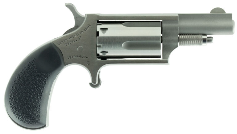 North American Arms 22MGRC Mini-Revolver  22 WMR 5rd 1.63" Barrel, Stainless Steel Barrel/Cylinder/Frame, Exclusive Black Pebbled Rubber Grip