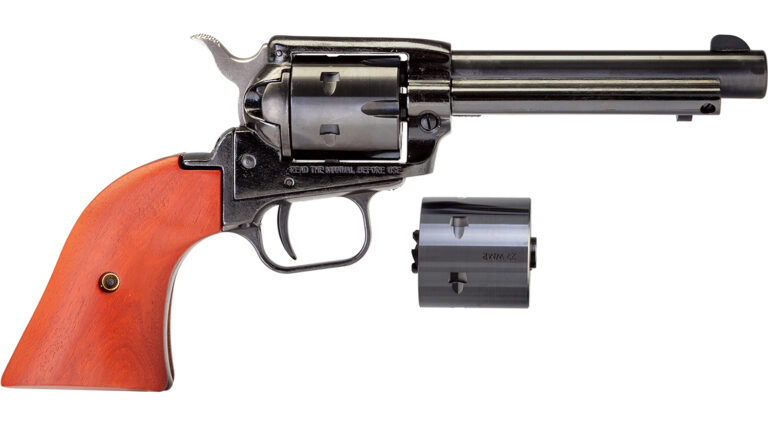 Heritage Mfg RR22MB4 Rough Rider  22 LR 22 WMR 6 Shot, 4.75" Black Steel Barrel, Black Zinc Alloy Frame, Black Cylinder, Cocobolo Grip, Hammer/Thumb Safety, Exposed Hammer
