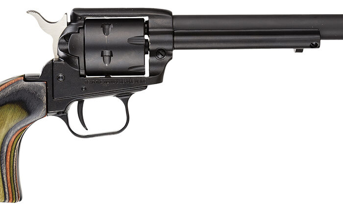 Heritage Mfg RR22MBS6 Rough Rider  22 LR/22 WMR 6 Shot, 6.50" Black Satin Steel Barrel, Black Satin Zinc Alloy Frame, Black Satin Cylinder, Camo Laminate Grip, Exposed Hammer
