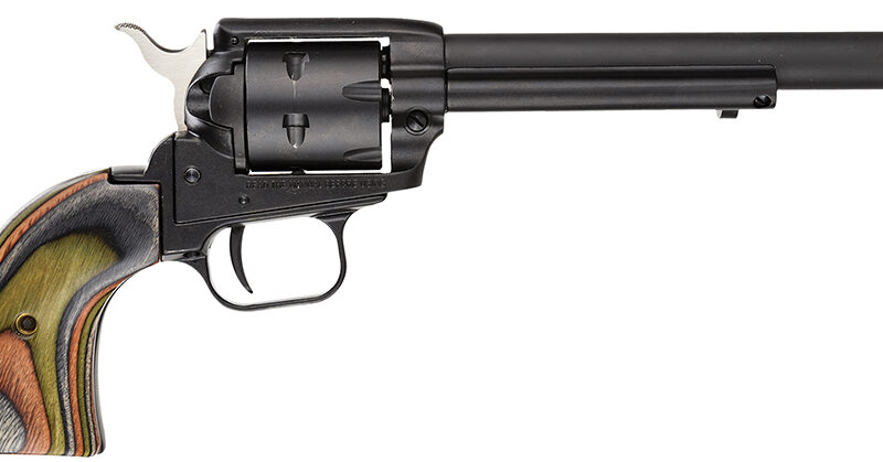 Heritage Mfg RR22MBS6 Rough Rider  22 LR/22 WMR 6 Shot, 6.50" Black Satin Steel Barrel, Black Satin Zinc Alloy Frame, Black Satin Cylinder, Camo Laminate Grip, Exposed Hammer