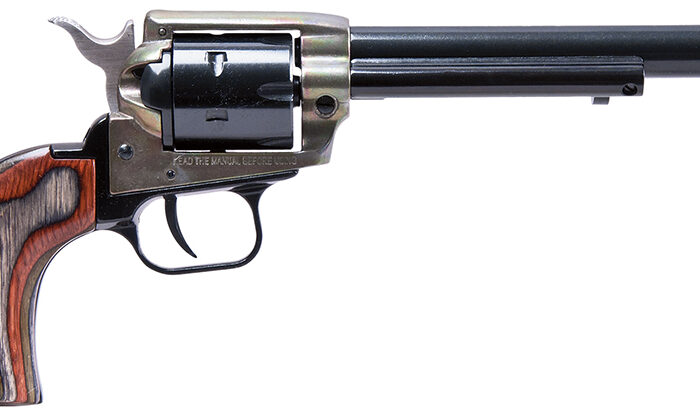 Heritage Mfg RR22MCH6 Rough Rider  22 LR/22 WMR 6 Shot, 6.50" Black Steel Barrel & Cylinder, Simulated Case Hardened Zinc Alloy Frame, Camo Laminate Grip, Hammer/Thumb Safety, Exposed Hammer