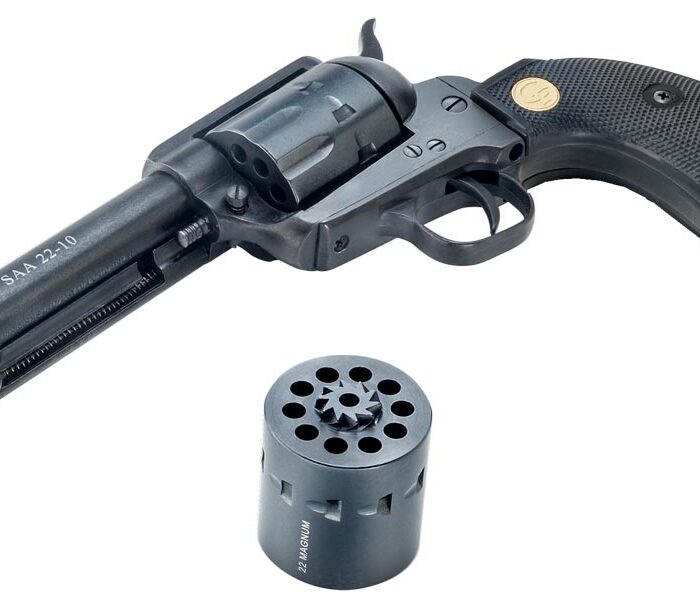 Chiappa Firearms 340170D SAA 1873  Medium Frame 22 LR/22 WMR 10 Shot, 7.50" Blued Steel Barrel, Blued Steel Frame, Blued Cylinder, Black Plastic Grip, Exposed Hammer