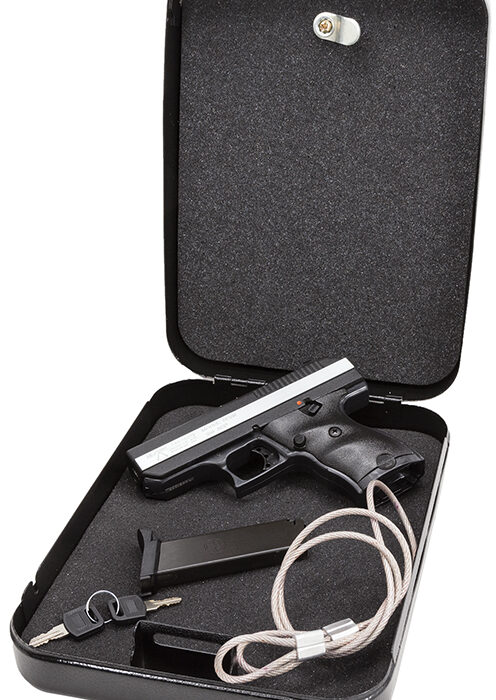 Hi-Point CF380HSP CF Home Security Package 380 ACP 8+1, 3.50" Black Steel Barrel, Black Powder Coated/Chrome Serrated Steel Slide, Black Polymer Frame & Grip, Keyed Lock Box