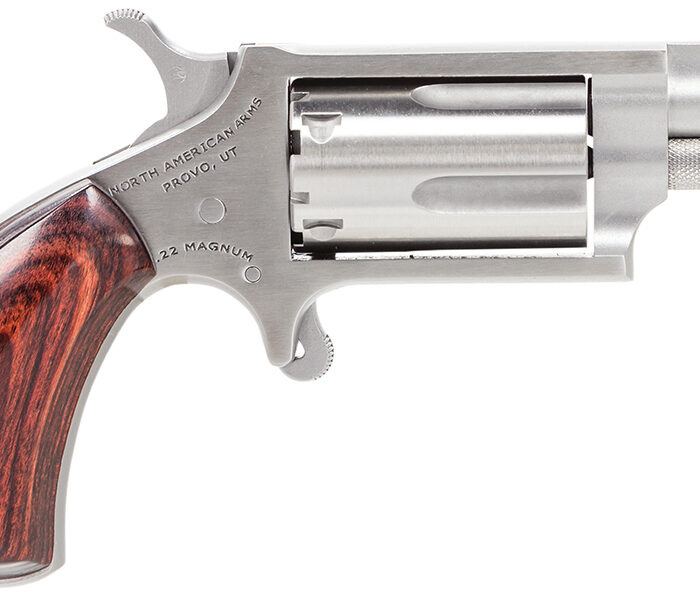 North American Arms 22MSP Mini-Revolver  22 WMR 5 Shot 1.13" Stainless Steel Ported Barrel, Frame & Cylinder, Rosewood Birdshead Grip, Exposed Hammer