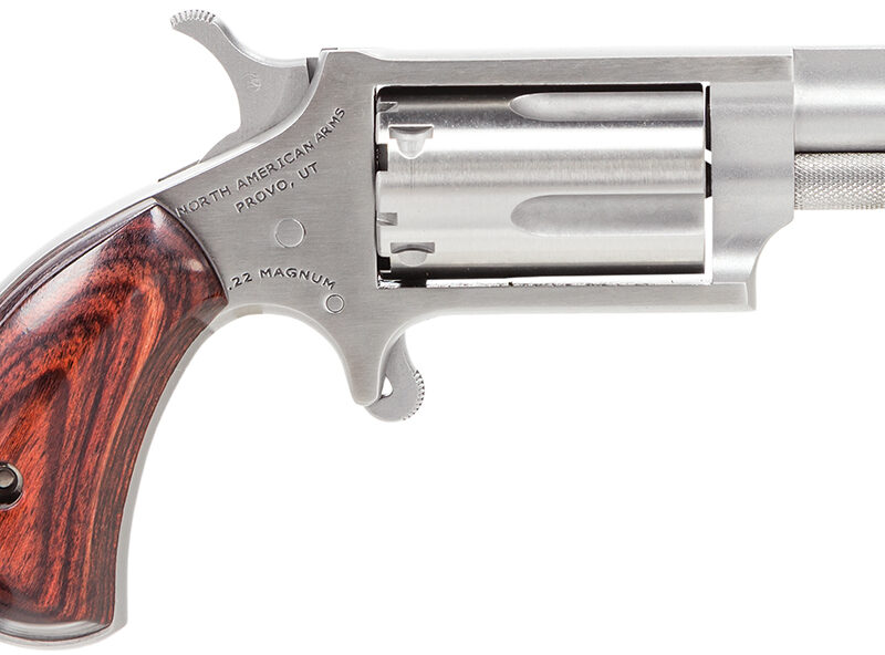 North American Arms 22MSP Mini-Revolver  22 WMR 5 Shot 1.13" Stainless Steel Ported Barrel, Frame & Cylinder, Rosewood Birdshead Grip, Exposed Hammer