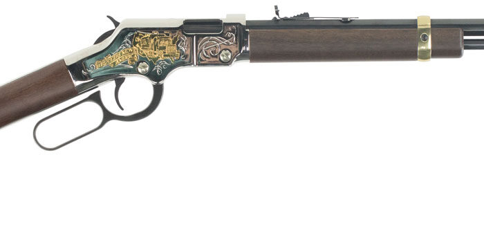 Henry H004TT Golden Boy Trucker's Tribute 22 Short, 22 Long or 22 LR Caliber with 16 LR/21 Short Capacity, 20" Blued Barrel, Nickel-Plated Metal Finish & American Walnut Stock Right Hand (Full Size)