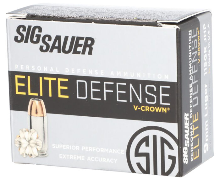 Sig Sauer E9MMA120 Elite Performance  9mmLuger 115gr V-Crown Jacketed Hollow Point 20 Per Box/10 Case