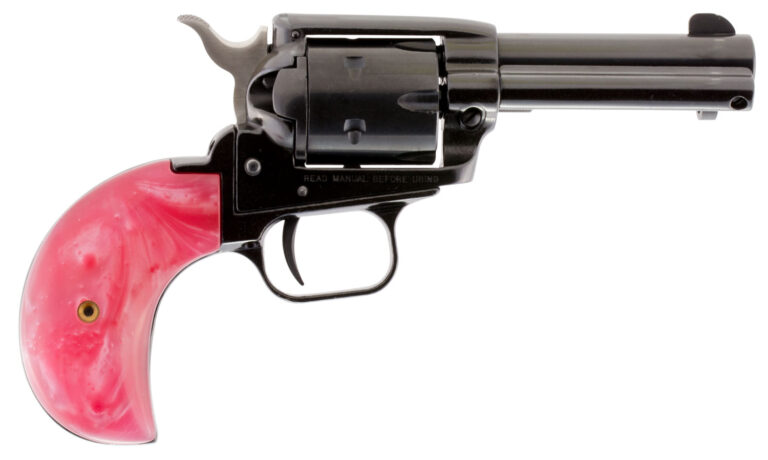 Heritage Mfg RR22MB3BHPNK Rough Rider  22 LR/22 WMR 6 Shot, 3.50" Black Steel Barrel, Black Zinc Alloy Frame, Black Cylinder, Pink Pearl Grip, Hammer/Thumb Safety, Exposed Hammer