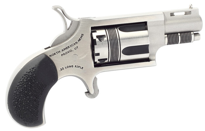 North American Arms 22LRTW Wasp  22 LR 5rd rd 1.13" Stainless Vent Rib Steel Barrel, Matte Stainless Steel Frame, Stainless Cylinder, Exclusive Black Pebbled Rubber Grips