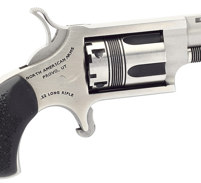 North American Arms 22LRTW Wasp  22 LR 5rd rd 1.13" Stainless Vent Rib Steel Barrel, Matte Stainless Steel Frame, Stainless Cylinder, Exclusive Black Pebbled Rubber Grips