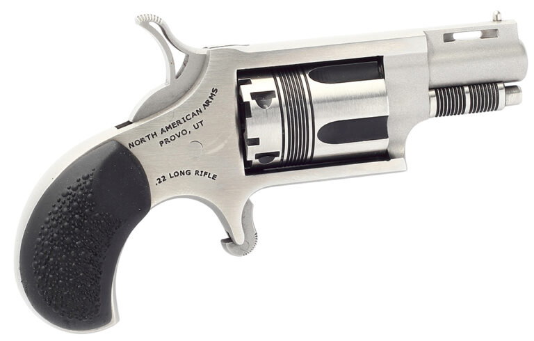 North American Arms 22LRTW Wasp  22 LR 5rd rd 1.13" Stainless Vent Rib Steel Barrel, Matte Stainless Steel Frame, Stainless Cylinder, Exclusive Black Pebbled Rubber Grips