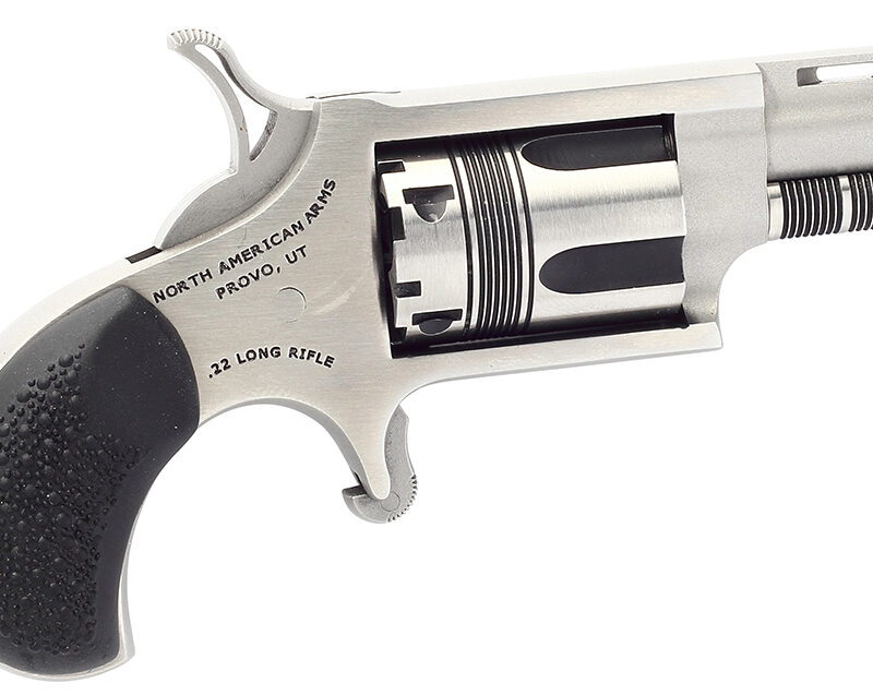 North American Arms 22LRTW Wasp  22 LR 5rd rd 1.13" Stainless Vent Rib Steel Barrel, Matte Stainless Steel Frame, Stainless Cylinder, Exclusive Black Pebbled Rubber Grips