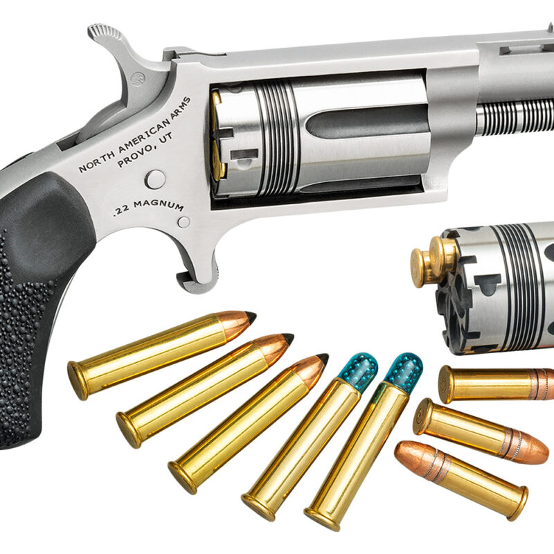 North American Arms 22MSCTW Wasp  22 LR or 22 WMR 5 rd 1.13" Vent Rib Barrel, Overall Stainless Steel Finish, Black Pebbled Texture Rubber Grip Includes Cylinder