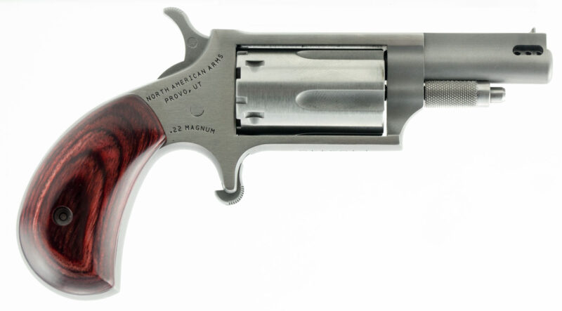 North American Arms 22MCP Mini-Revolver  22 LR or 22 WMR 5 Shot 1.63" Ported Barrel, Overall Stainless Steel Finish, Rosewood Birdshead Grip Includes Cylinders