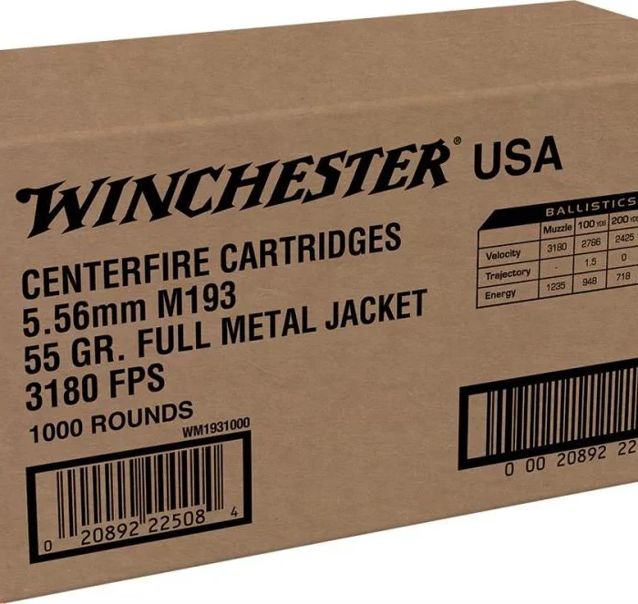 WINCHESTER 5.56 MM M193 55 FMJ WIN LC 1000RD 1000 RD/BX 1 BX/CS