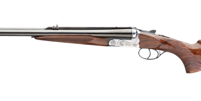 Rizzini USA 7001416 Rhino Express  Full Size 416 Rigby 2rd 23" Gloss Blued Steel Barrel, Coin Anodized Silver Engraved Steel Receiver, Oiled Turkish Walnut Fixed w/Pistol Grip Wood Stock, Ambidextrous
