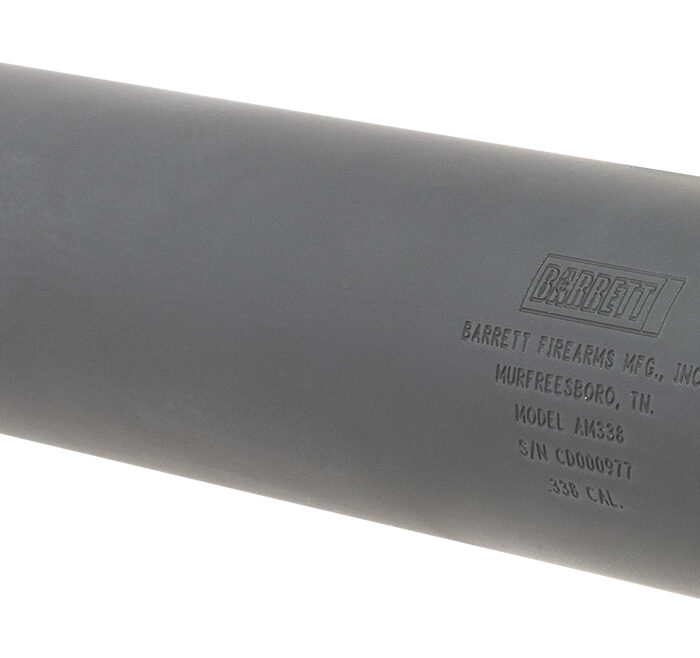 Barrett 18415 AM 338 made of Black Titanium with 1.90" Diameter, 10.30" OAL & 5/8"-24 tpi Thread Pattern for 338 Cal or Lower Includes Barrett Muzzle Brake Adaptor