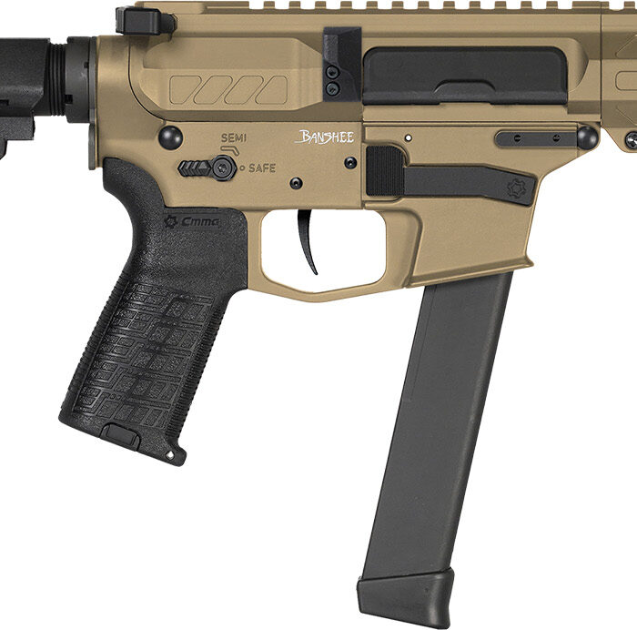 CMMG 99A890FCT Banshee MKGS 9mm Luger 33+1 5" Black Nitride Medium Taper Threaded Barrel, EML 4" M-LOK Handguards, Coyote Tan Cerakote Aluminum Picatinny Rail Receiver, CMMG Zeroed Grips
