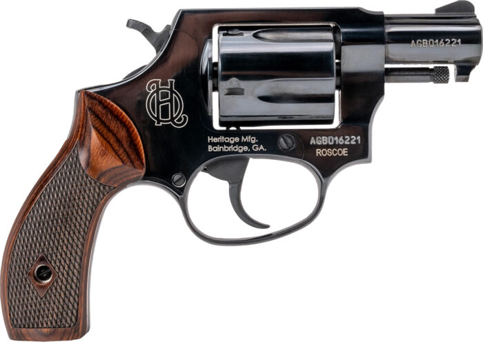 Heritage Mfg HR38B2W Roscoe  Small Frame 38 Special +P 5rd 2" Black Polished Alloy Steel Barrel & Cylinder, Black Polished Carbon Steel Frame, Wood Grip, Transfer Bar Safety