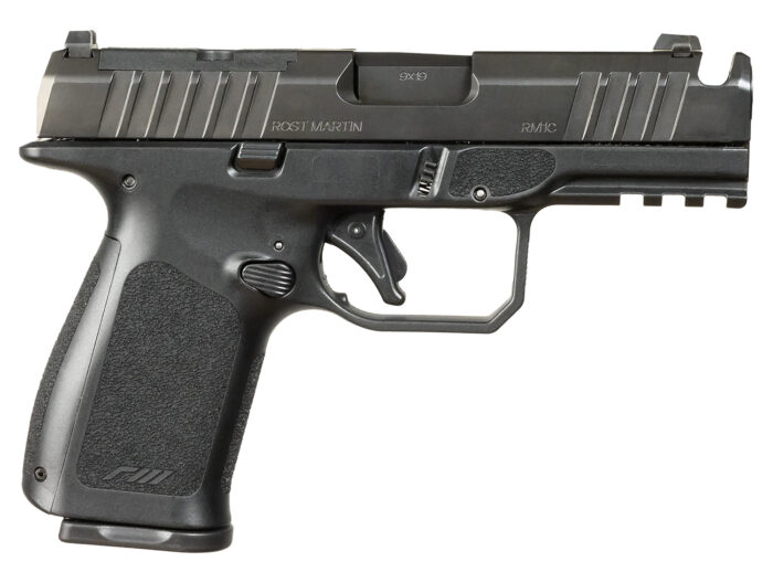 Rost Martin RM1CBLKOSP(COMP) RM1C  9mm Luger 17+1 4" Black Compensated Match Grade Barrel, Black Tenifer Optic Ready/Serrated Steel Slide, Black Polymer Frame w/Picatinny Rail, Textured Grip