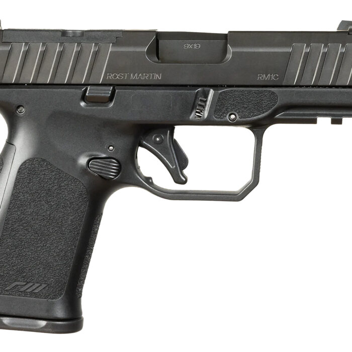Rost Martin RM1CBLKOSP(COMP) RM1C  9mm Luger 17+1 4" Black Compensated Match Grade Barrel, Black Tenifer Optic Ready/Serrated Steel Slide, Black Polymer Frame w/Picatinny Rail, Textured Grip