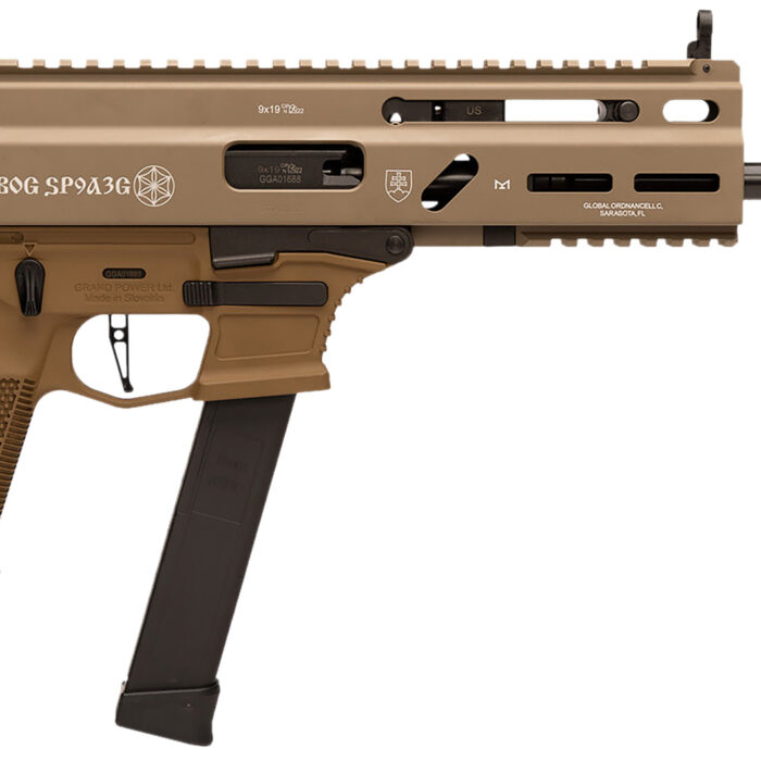 Grand Power 810091156155 SP9A3G Stribog 9mm Luger 30+1 8" Black Threaded Barrel, M-LOK Handguard, Flat Dark Earth Aluminum Picatinny Rail Receiver, FDE Polymer Grip, Thread Protector