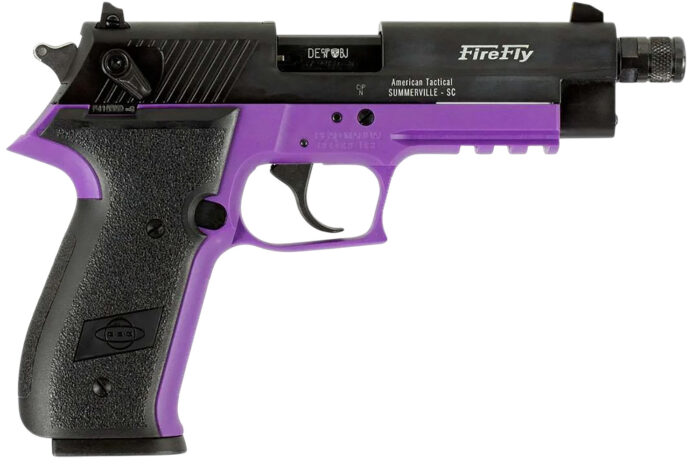 GSG GERG2213TFFLA FireFly  22 WMR 13+1 4.90" Black Threaded Barrel, Aluminum Serrated Slide, Purple Aluminum Frame w/Picatinny Rail, Textured Grip