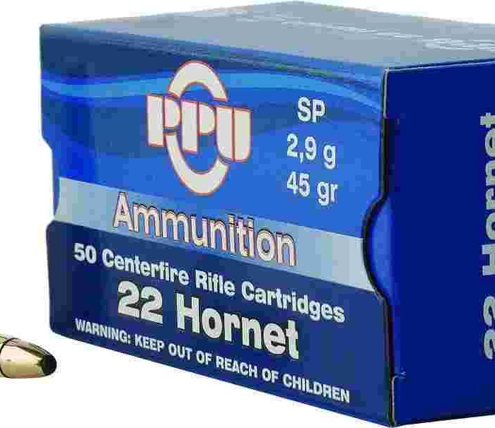 PPU Rifle Ammunition .22 Hornet 45 gr SP 2430 fps 50/ct