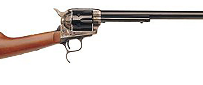 Cimarron MP419 Revolving Carbine  Full Size 45 Colt (Long Colt) 6 Shot 18" Blued Stainless Steel Barrel, Color Case Hardened Stainless Steel Receiver, Walnut Shoulder Stock, Right Hand